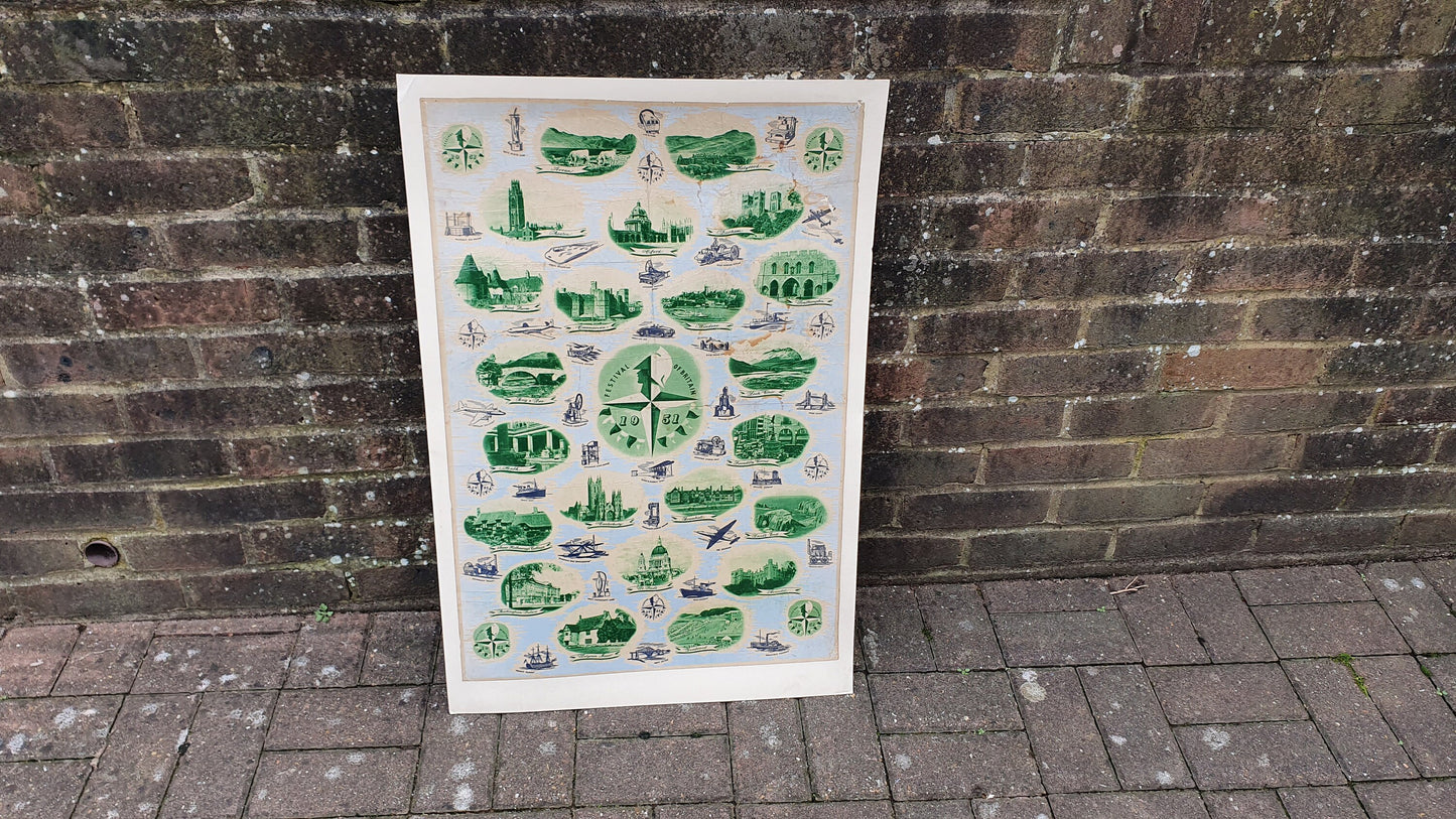 Large Festival of Britain 1951 Vintage Poster UK British History Print 81.5 x 54.5 cm
