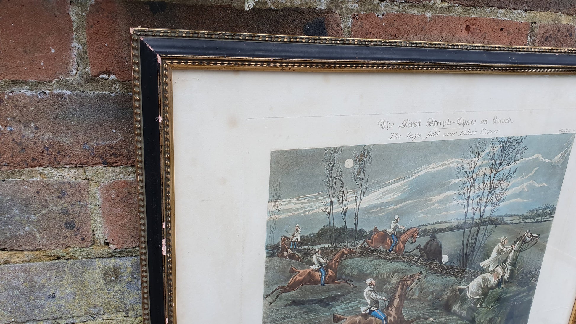 Large First Steeple-Chase Antique Hand Coloured Print Henry Alken John Harris Horse Racing Equestrian Victorian Framed 58.5 x 49.5 cm