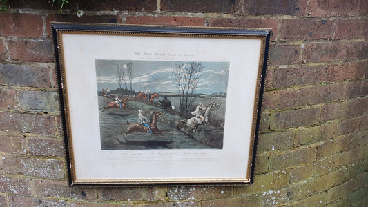 Large First Steeple-Chase Antique Hand Coloured Print Henry Alken John Harris Horse Racing Equestrian Victorian Framed 58.5 x 49.5 cm