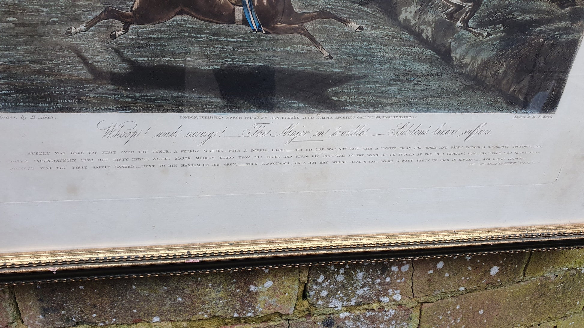 Large First Steeple-Chase Antique Hand Coloured Print Henry Alken John Harris Horse Racing Equestrian Victorian Framed 58.5 x 49.5 cm