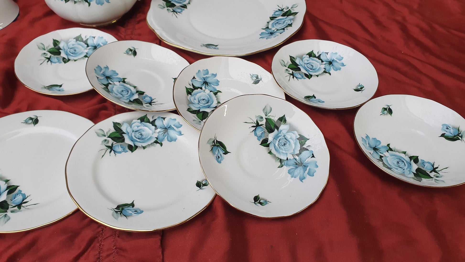 Tea Party! Vintage Gainsborough Bone China Complete Tea Set Pot Milk Jug Cups Saucers Plates Cake Dish Sugar Bowl