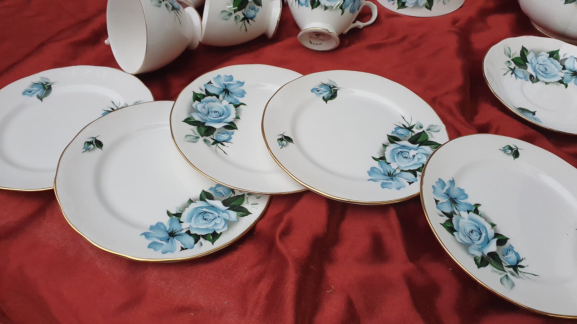 Tea Party! Vintage Gainsborough Bone China Complete Tea Set Pot Milk Jug Cups Saucers Plates Cake Dish Sugar Bowl