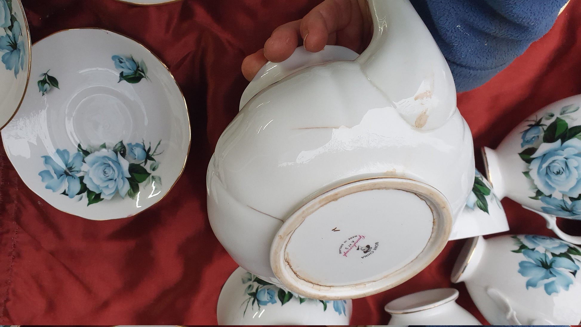 Tea Party! Vintage Gainsborough Bone China Complete Tea Set Pot Milk Jug Cups Saucers Plates Cake Dish Sugar Bowl