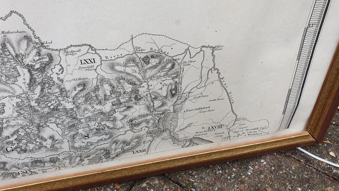 Original 1825 Large Antique Map East Sussex Kent Border Georgian Historical Framed History 78 x 71 cm