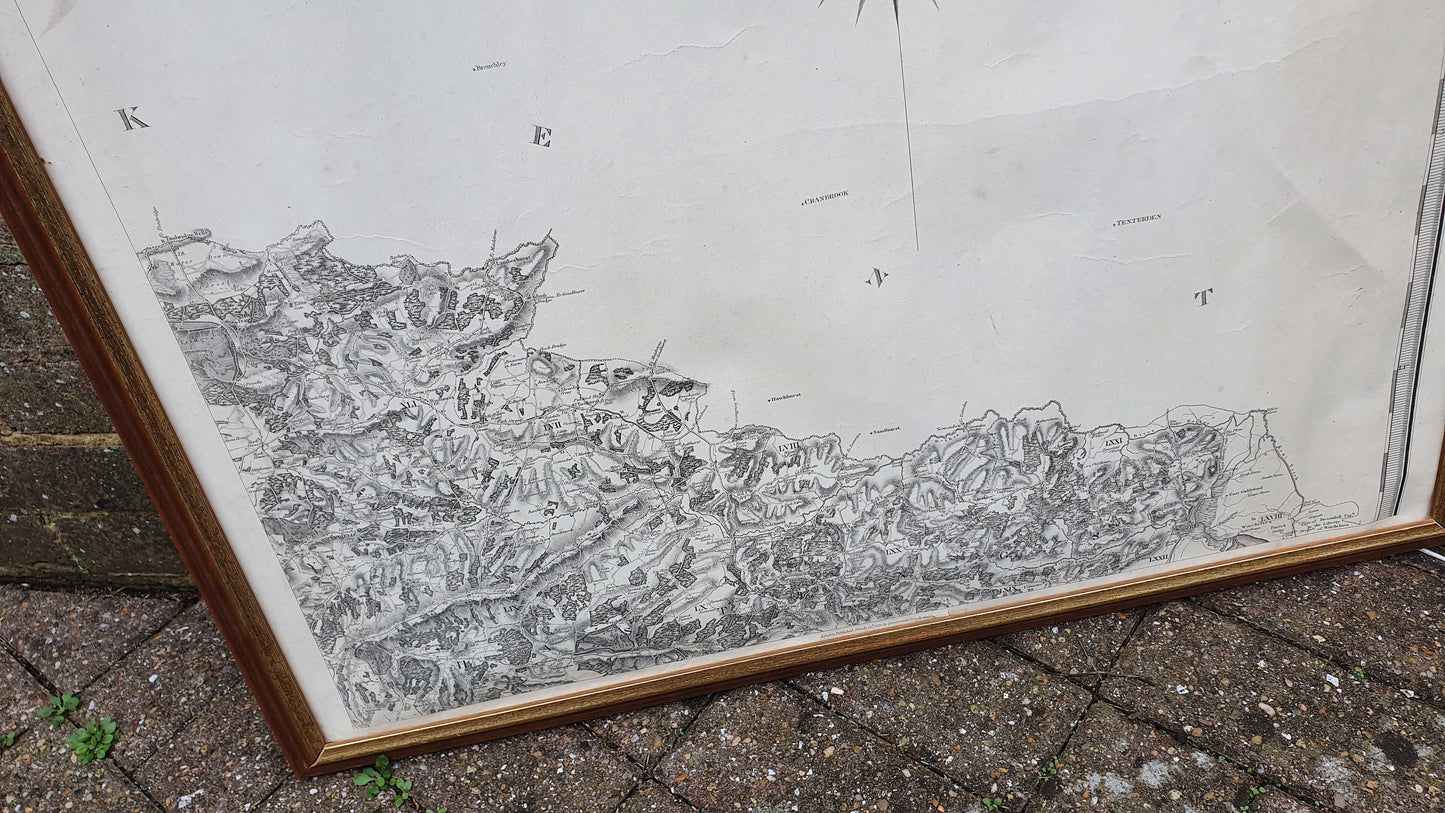 Original 1825 Large Antique Map East Sussex Kent Border Georgian Historical Framed History 78 x 71 cm
