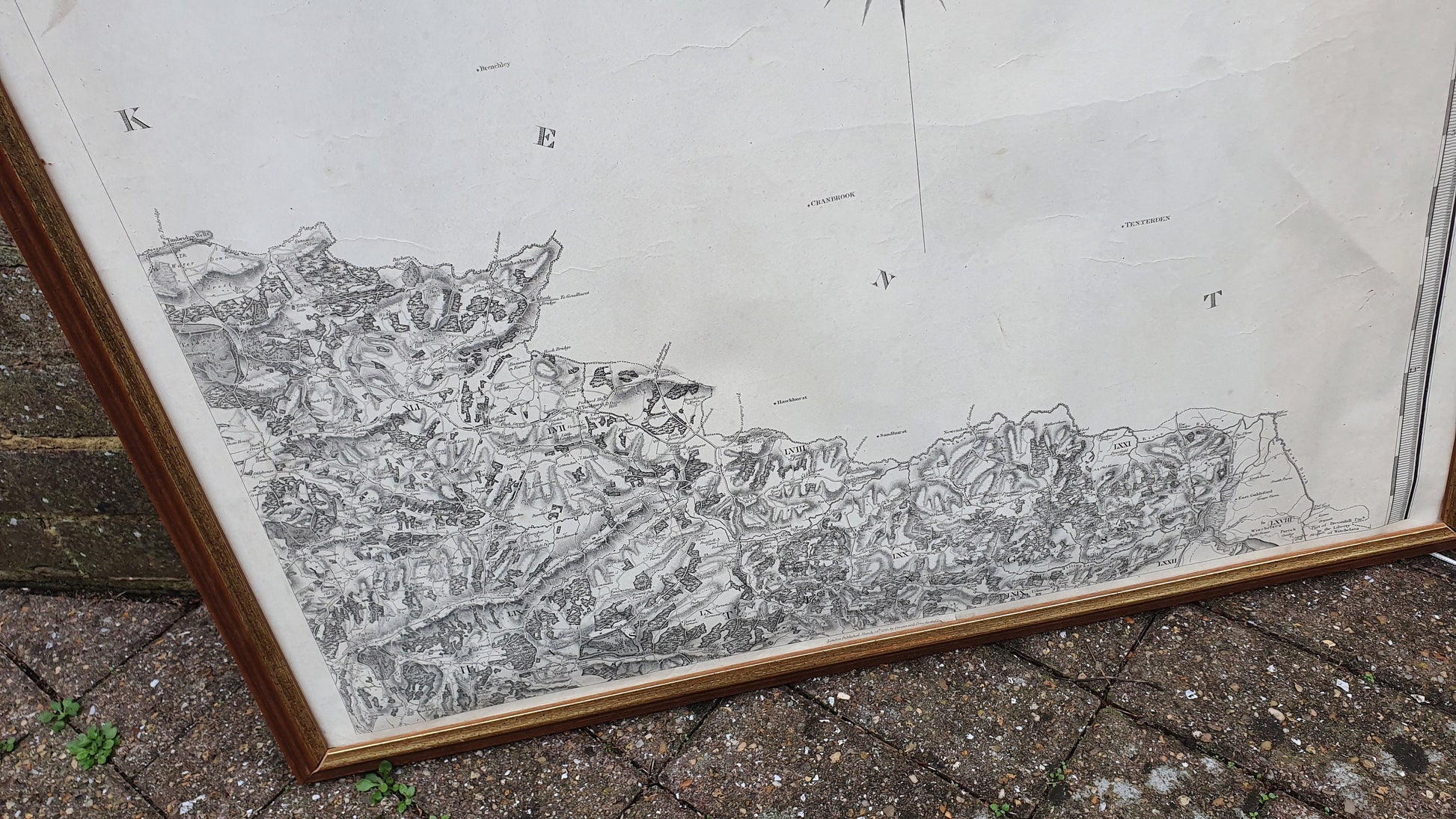 Original 1825 Large Antique Map East Sussex Kent Border Georgian Historical Framed History 78 x 71 cm