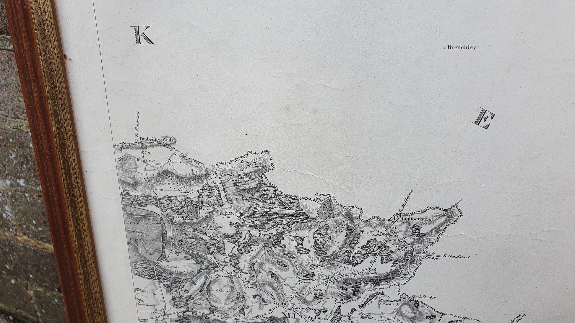 Original 1825 Large Antique Map East Sussex Kent Border Georgian Historical Framed History 78 x 71 cm