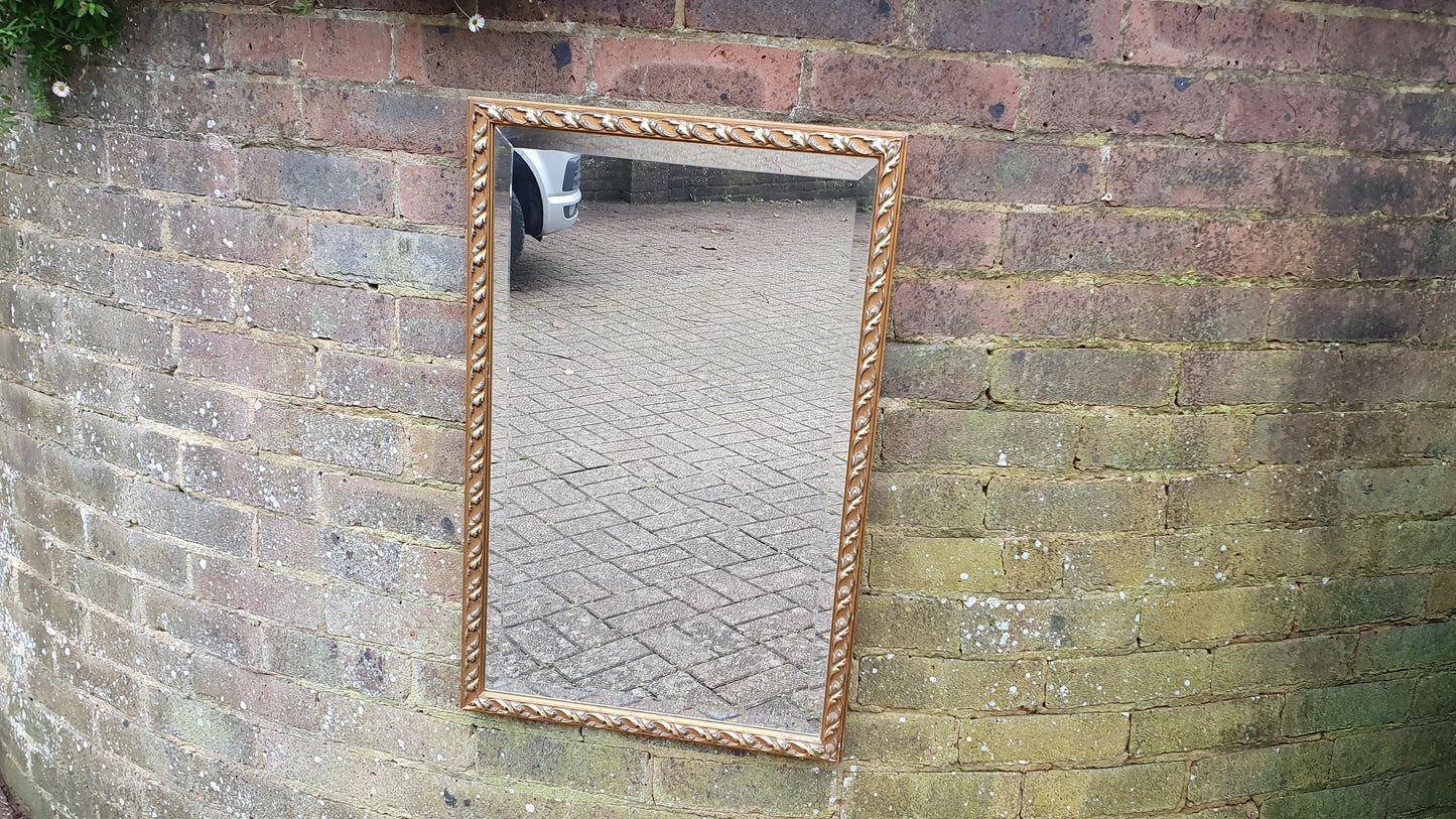 Large Vintage Gold Gilt Bevelled Wall Mirror 1970’s. 70.5 x 45 cm