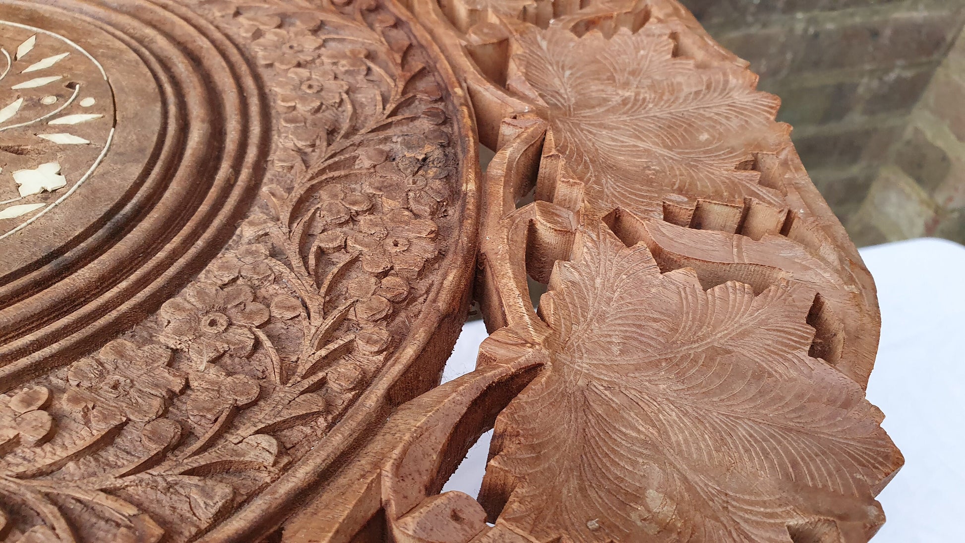 Vintage Carved Wooden Fold Up Coffee Occasional Table. Middle Far East. Foldaway
