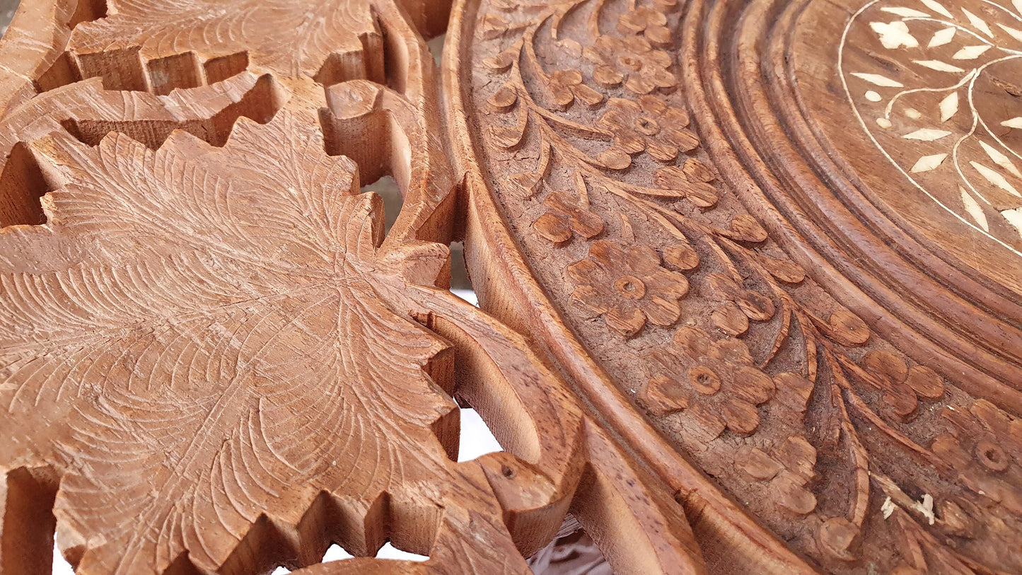 Vintage Carved Wooden Fold Up Coffee Occasional Table. Middle Far East. Foldaway