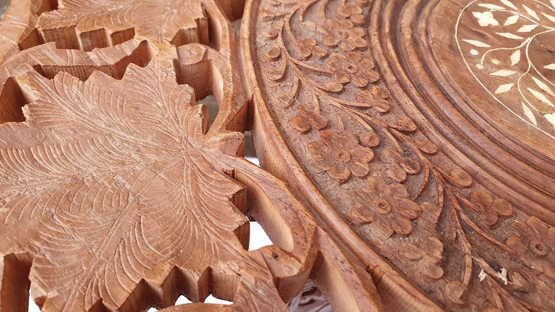 Vintage Carved Wooden Fold Up Coffee Occasional Table. Middle Far East. Foldaway