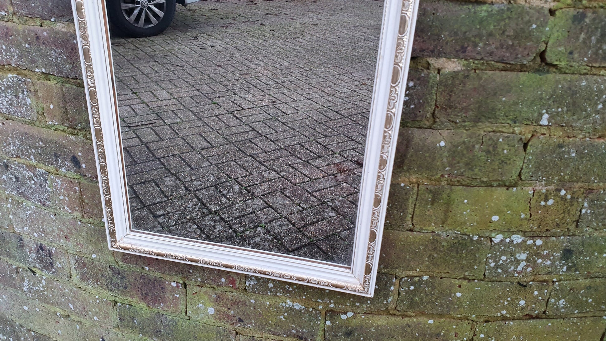 Painted White and Gold 1970’s Wall Mirror Rectangle