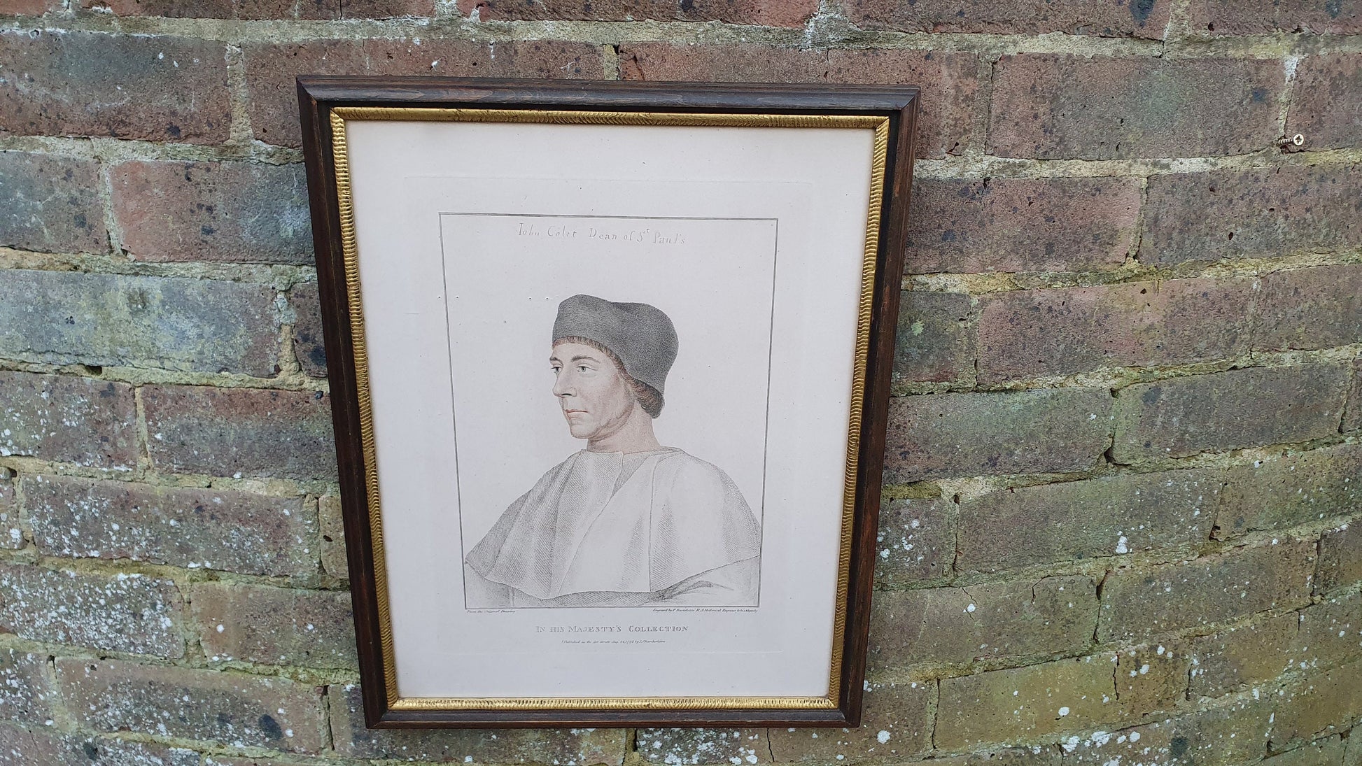 John Colet Dean of St Paul's Cathedral Antique Portrait Coloured Engraving Georgian Print Framed