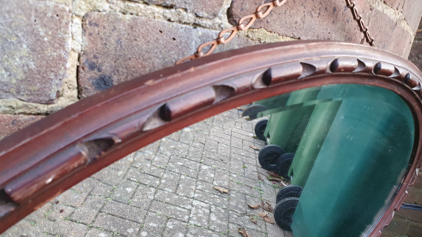 Vintage Oval Oak Carved Wall Mirror