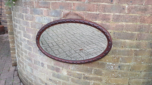 Vintage Oval Oak Carved Wall Mirror