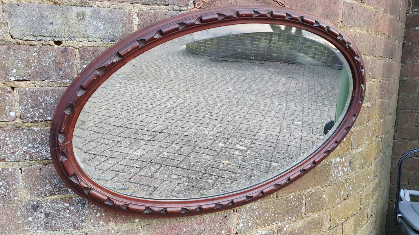 Vintage Oval Oak Carved Wall Mirror