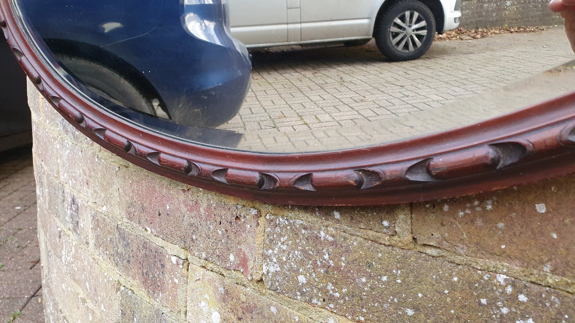 Vintage Oval Oak Carved Wall Mirror