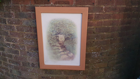 Large Impressionist Modern Artwork Print Country Path Thick Wood Frame 69.5 x 52.5 cm