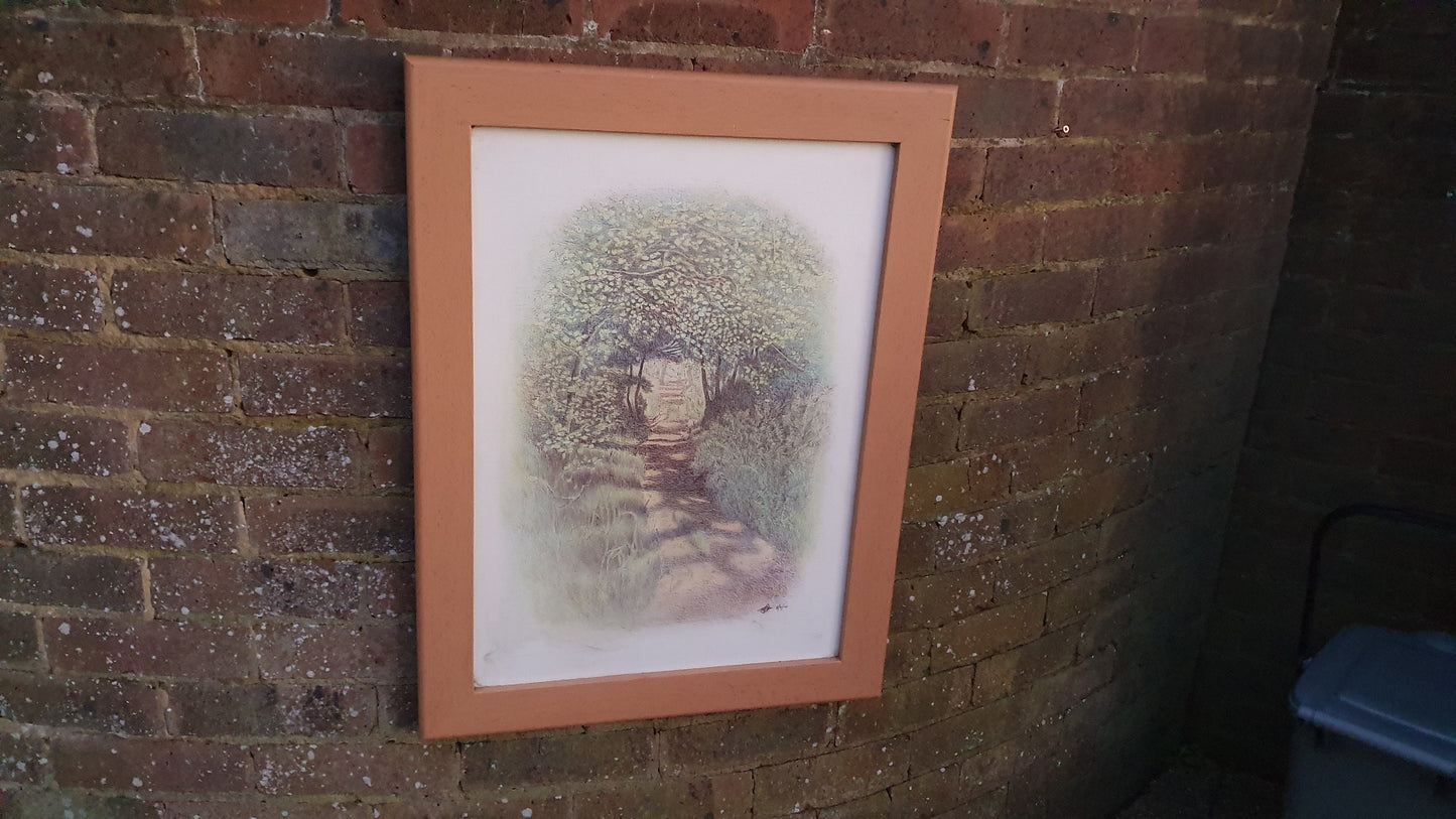 Large Impressionist Modern Artwork Print Country Path Thick Wood Frame 69.5 x 52.5 cm
