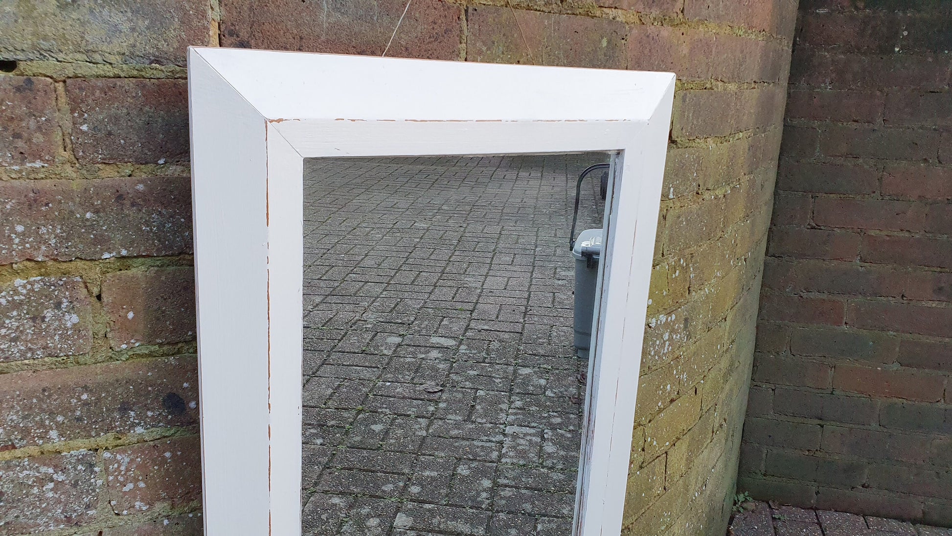 Painted Pine Mirror in Farrow and Ball Wimborne White Estate Eggshell. 76 x 51 cm