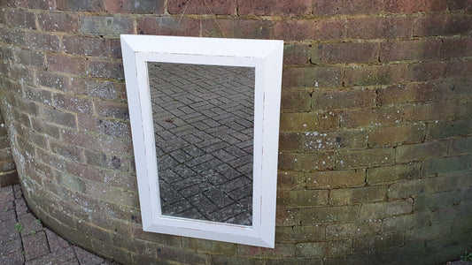 Painted Pine Mirror in Farrow and Ball Wimborne White Estate Eggshell. 76 x 51 cm