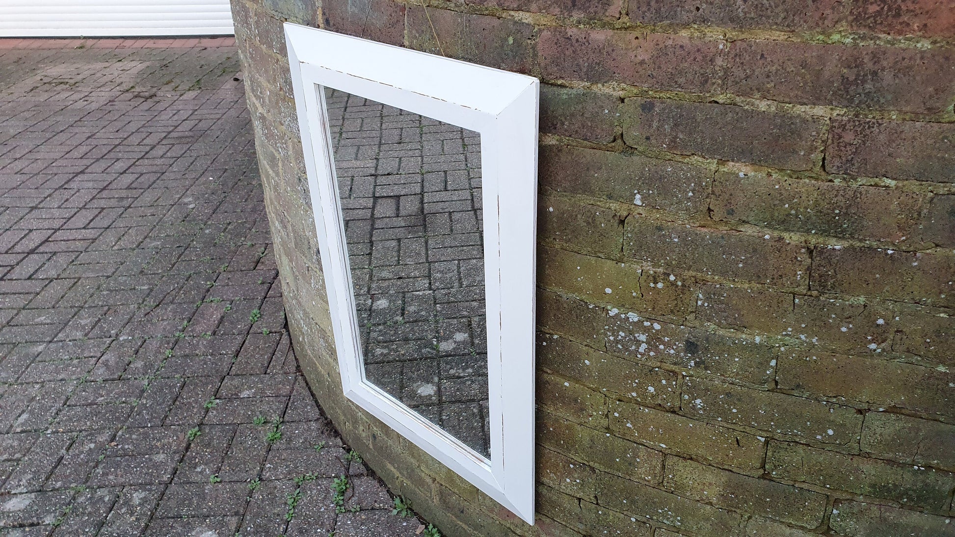 Painted Pine Mirror in Farrow and Ball Wimborne White Estate Eggshell. 76 x 51 cm