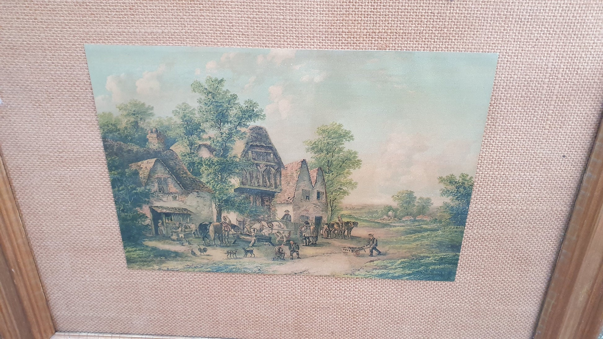 Vintage Edward Masters Coloured Print Rural Life Engraving Countryside Cottages Summer British Art Framed 60 x 50 cm