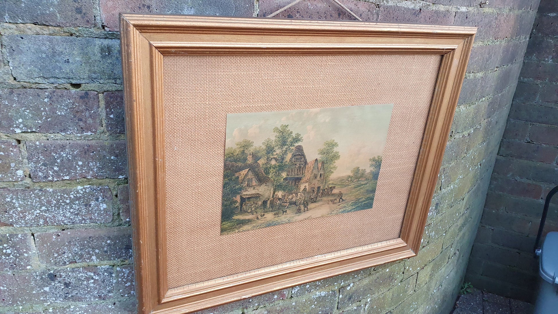 Vintage Edward Masters Coloured Print Rural Life Engraving Countryside Cottages Summer British Art Framed 60 x 50 cm
