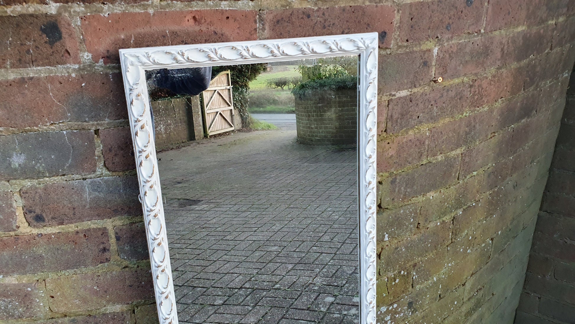 Large Painted Mirror in Farrow and Ball Wimborne White Estate Eggshell Decorative 34.5 x 122.5 cm
