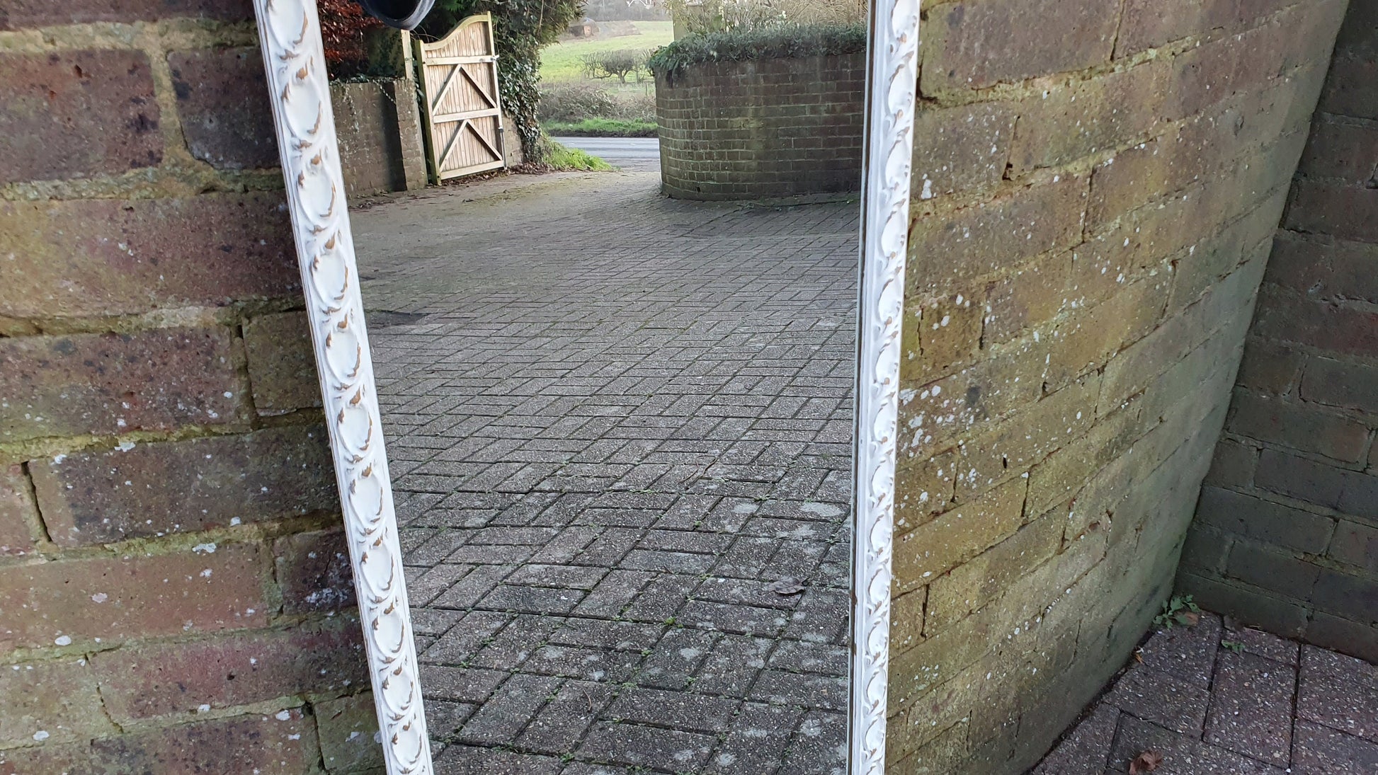 Large Painted Mirror in Farrow and Ball Wimborne White Estate Eggshell Decorative 34.5 x 122.5 cm