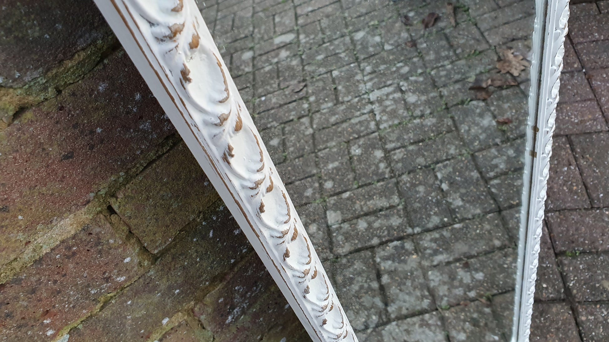 Large Painted Mirror in Farrow and Ball Wimborne White Estate Eggshell Decorative 34.5 x 122.5 cm