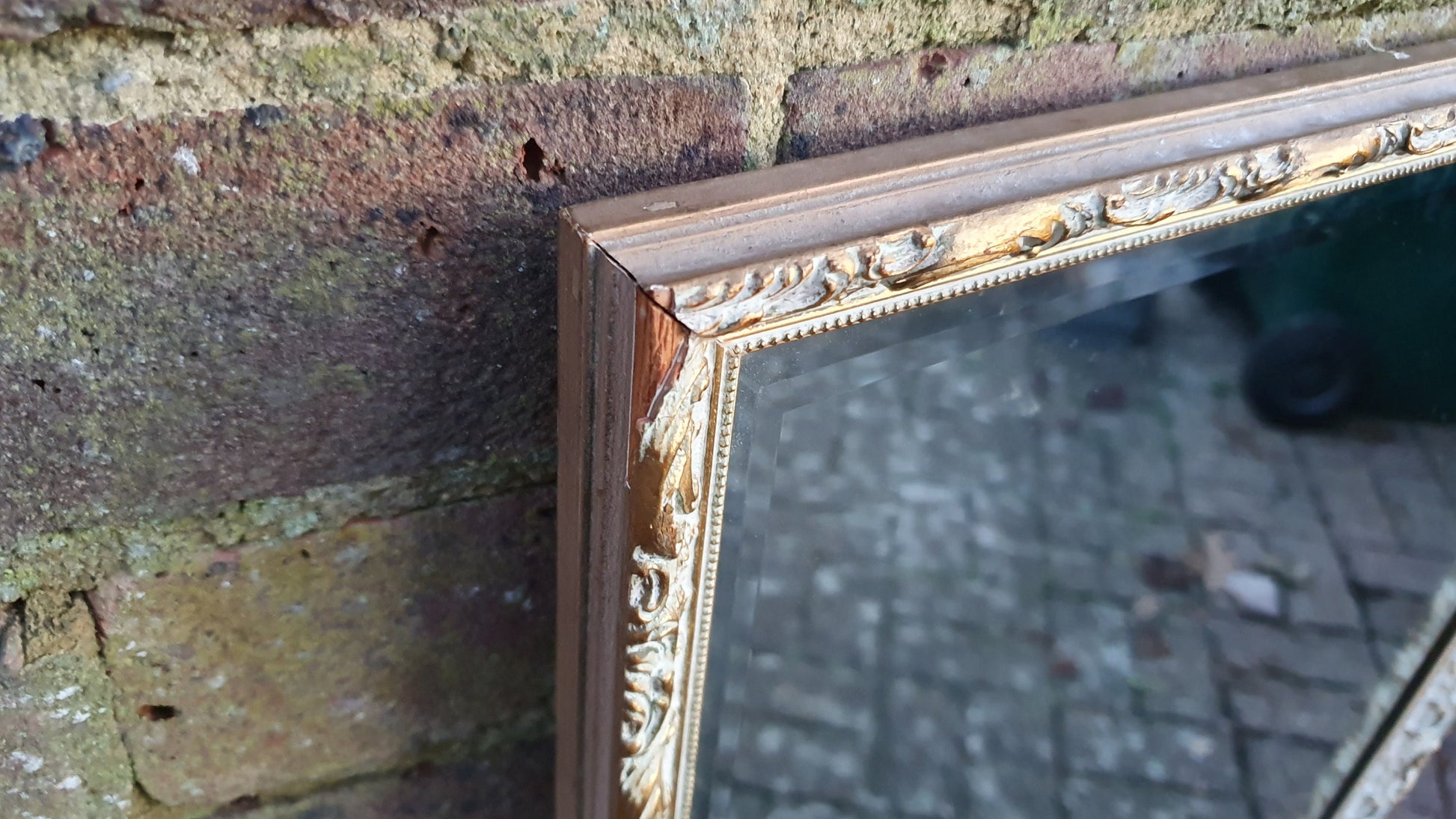Long Large Vintage Painted and Gold Mirror 96 x 42 cm