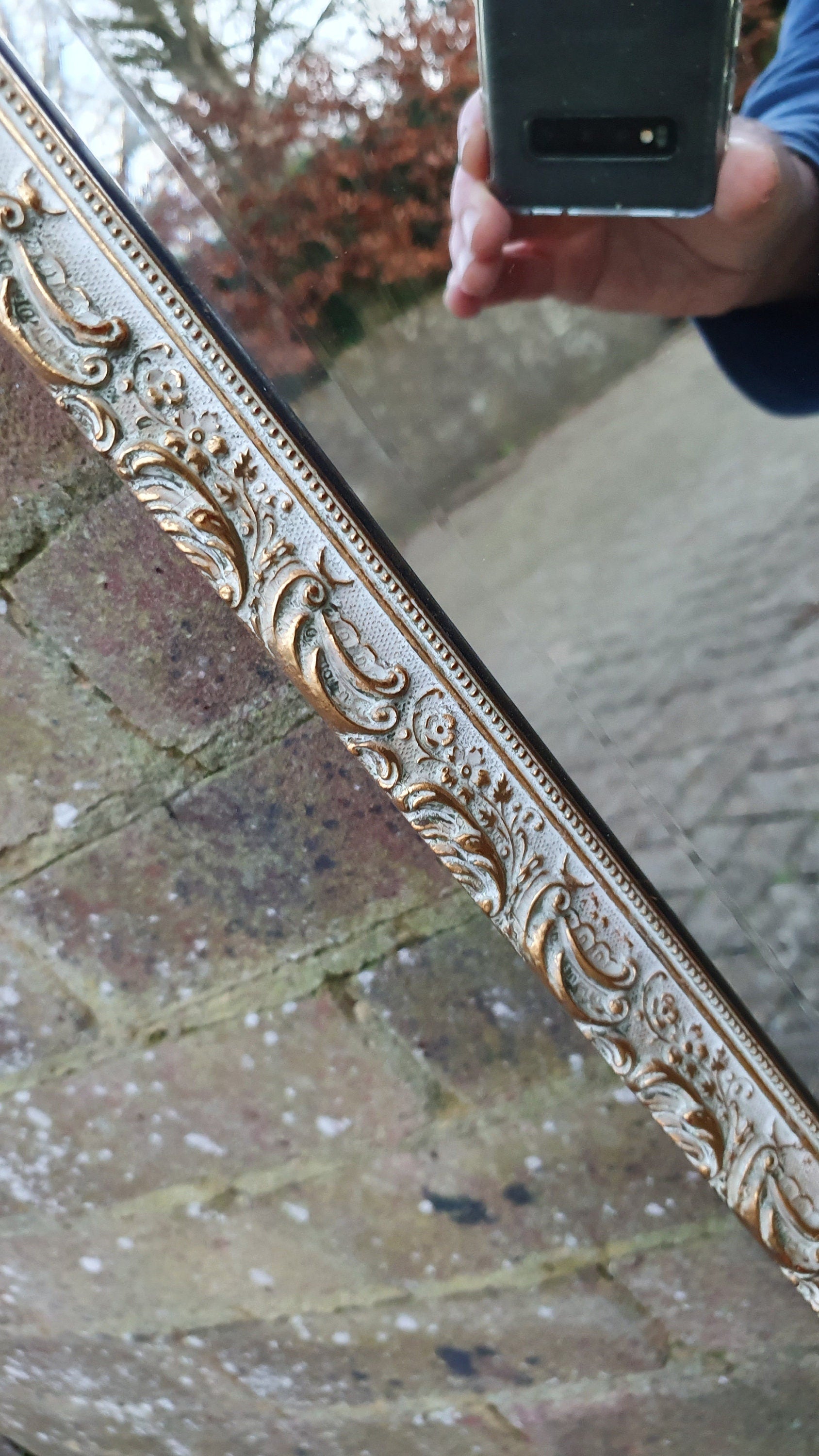 Long Large Vintage Painted and Gold Mirror 96 x 42 cm