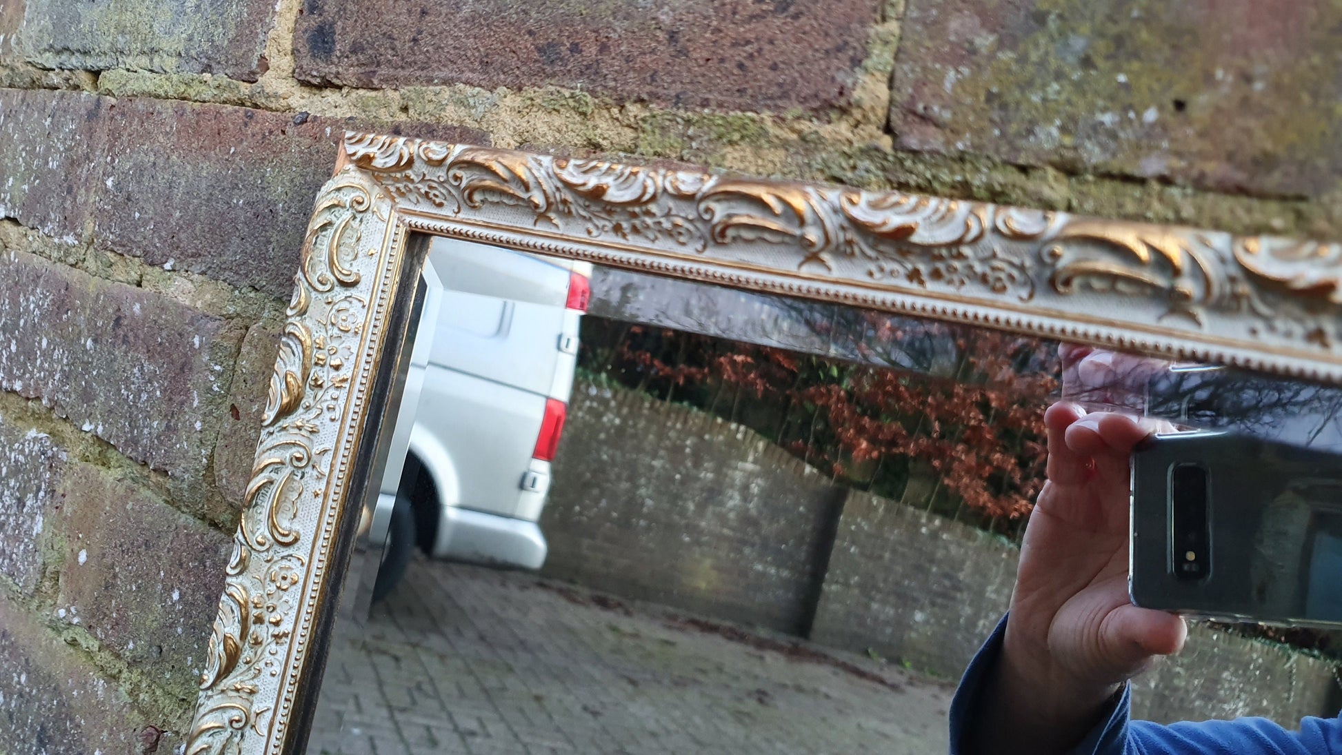Long Large Vintage Painted and Gold Mirror 96 x 42 cm