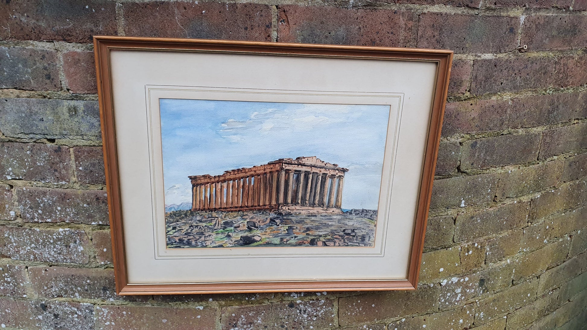 Large Parthenon Temple, Acropolis Athens Greece Original Vintage Watercolour Artwork Framed 52 x 42 cm
