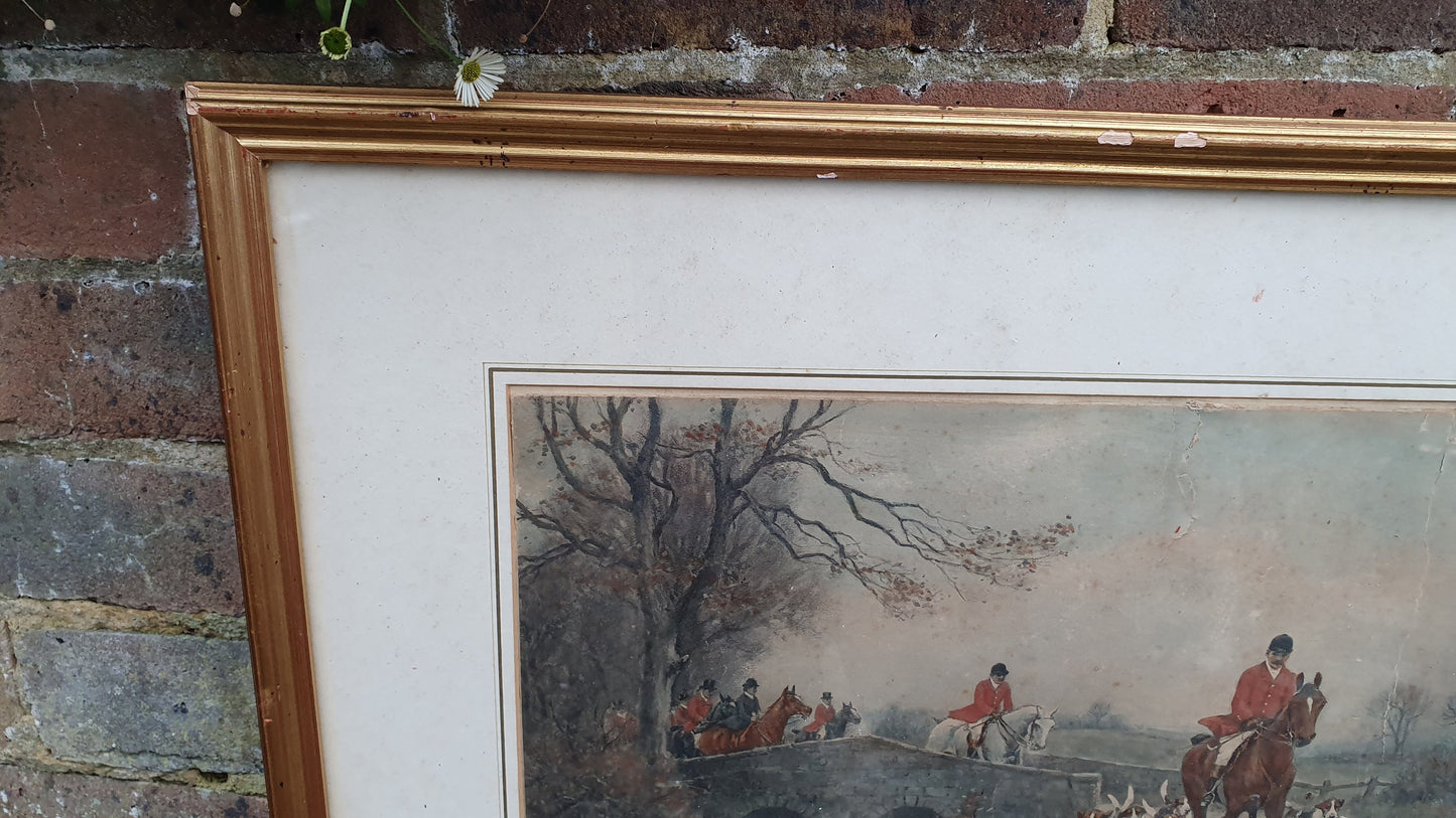 John Sanderson Wells Fox Vintage Fox Hunting Colour Print Gold Gilt Frame 60 x 51.5 cm