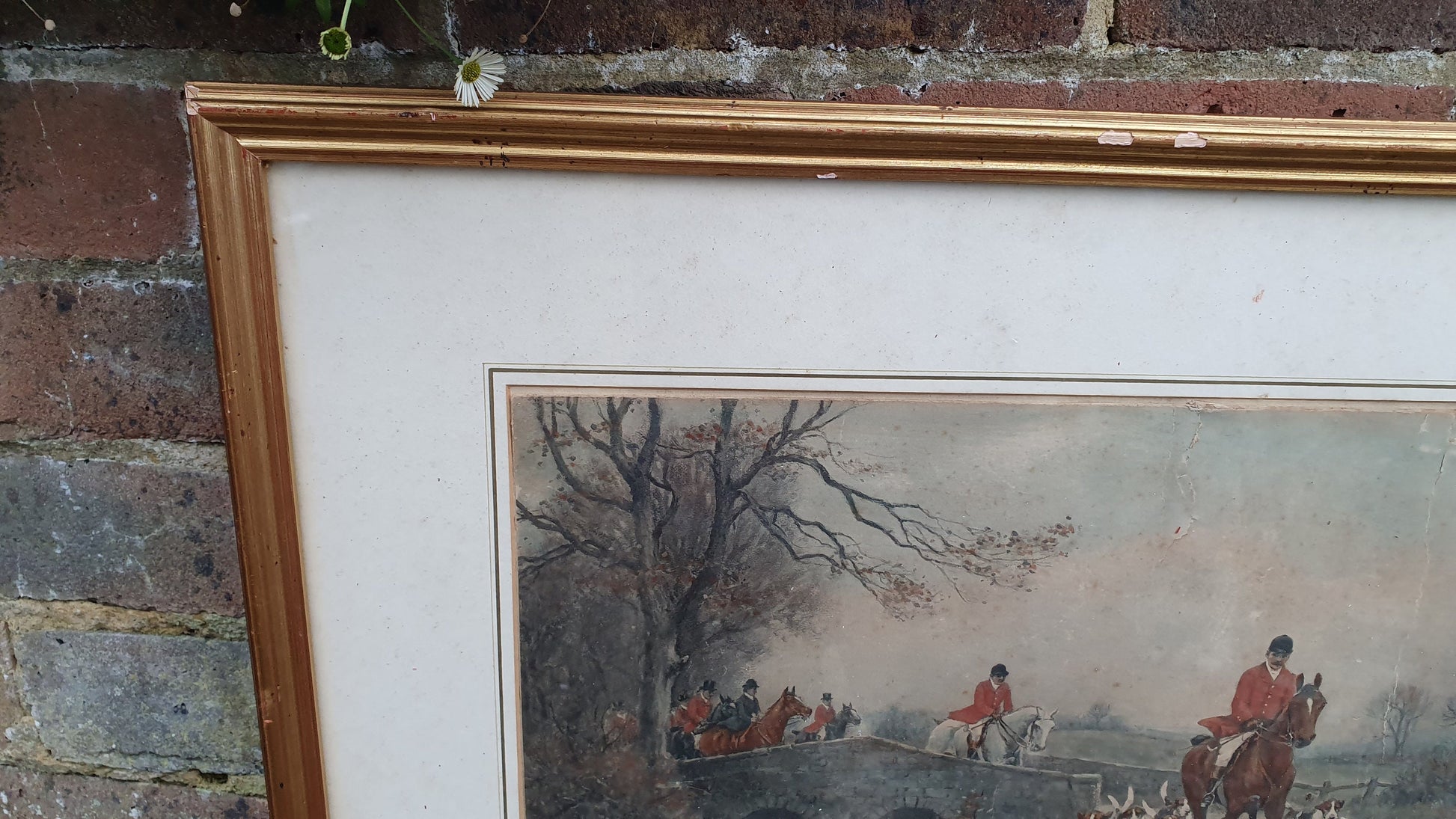 John Sanderson Wells Fox Vintage Fox Hunting Colour Print Gold Gilt Frame 60 x 51.5 cm