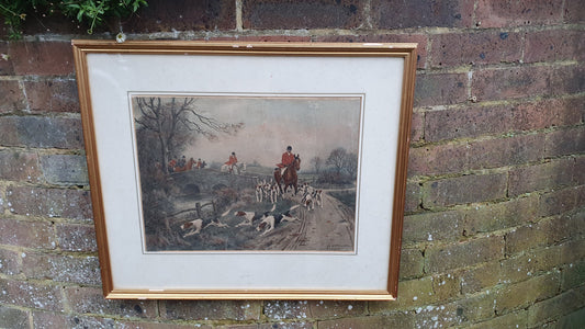 John Sanderson Wells Fox Vintage Fox Hunting Colour Print Gold Gilt Frame 60 x 51.5 cm