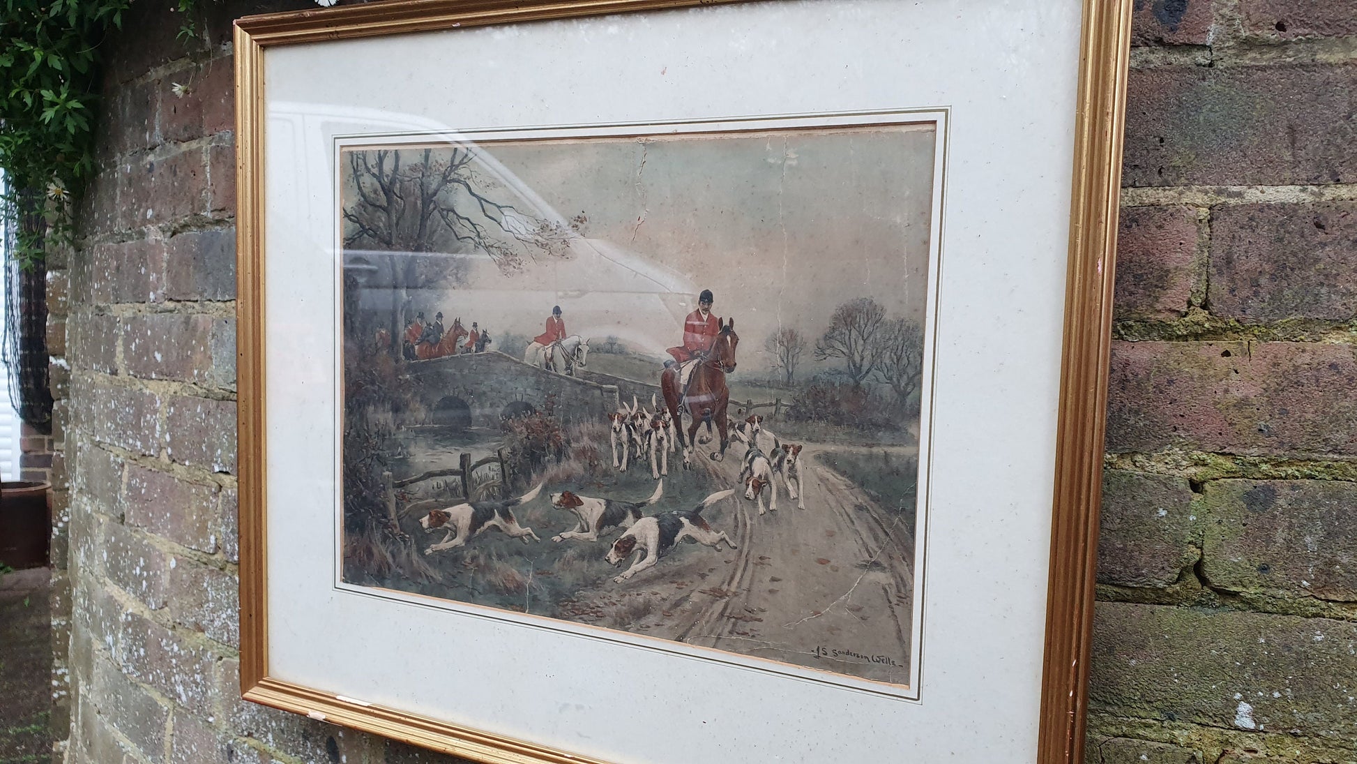 John Sanderson Wells Fox Vintage Fox Hunting Colour Print Gold Gilt Frame 60 x 51.5 cm
