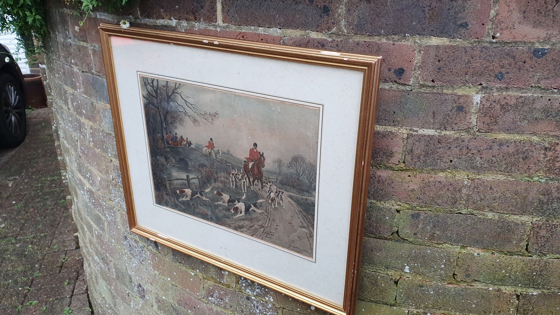 John Sanderson Wells Fox Vintage Fox Hunting Colour Print Gold Gilt Frame 60 x 51.5 cm