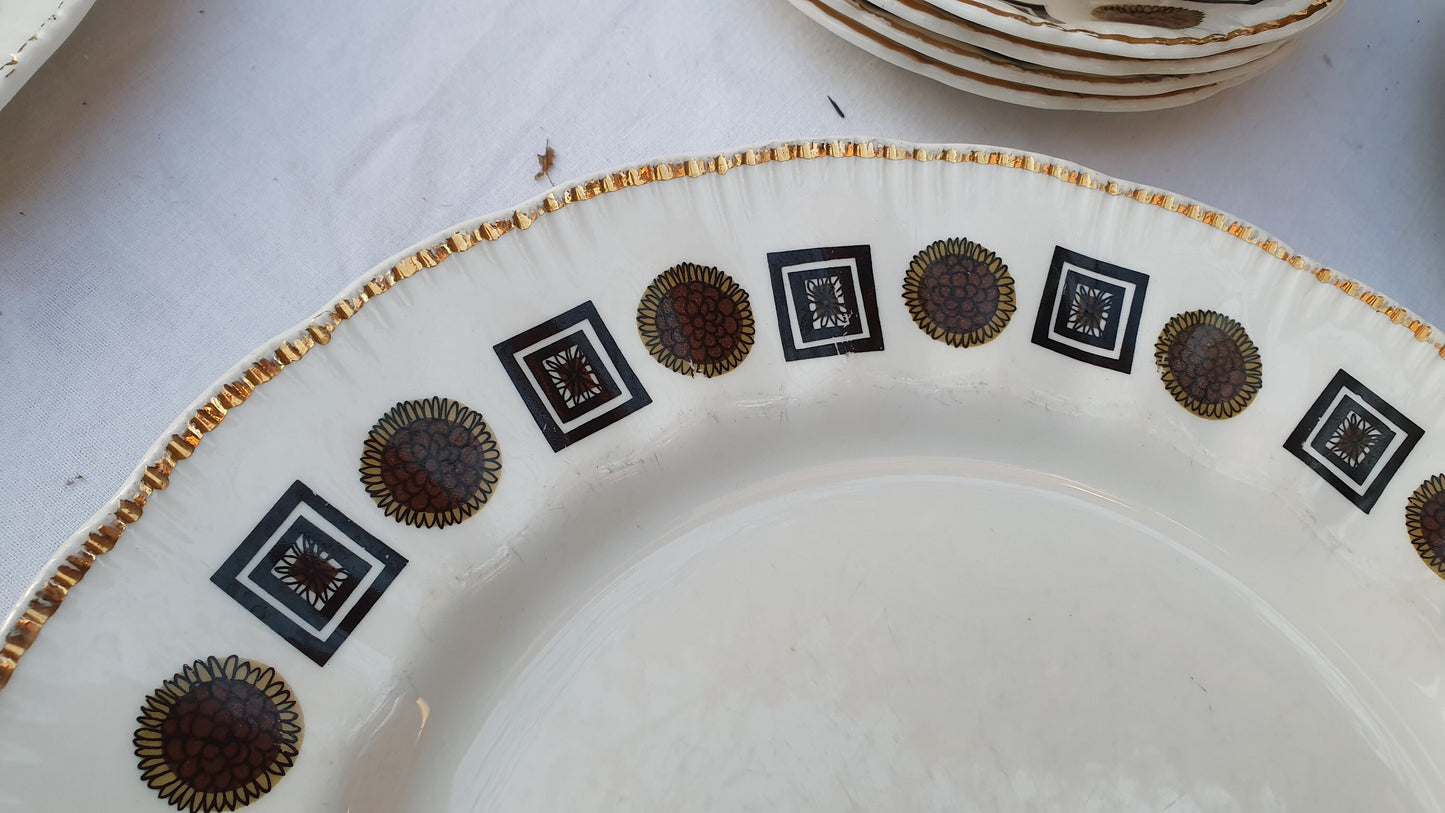 Vintage Dinner Tea Service Lubern Bone China 22 Kt Gold Sunflower