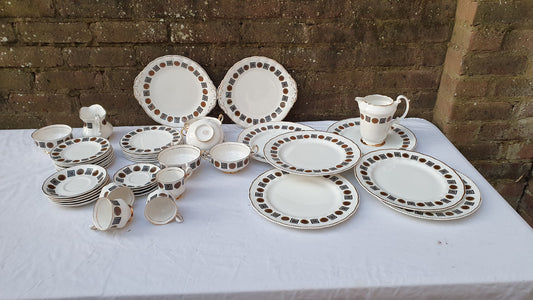 Dinner Tea Service Lubern Bone China 22 Kt Gold Sunflower Retro