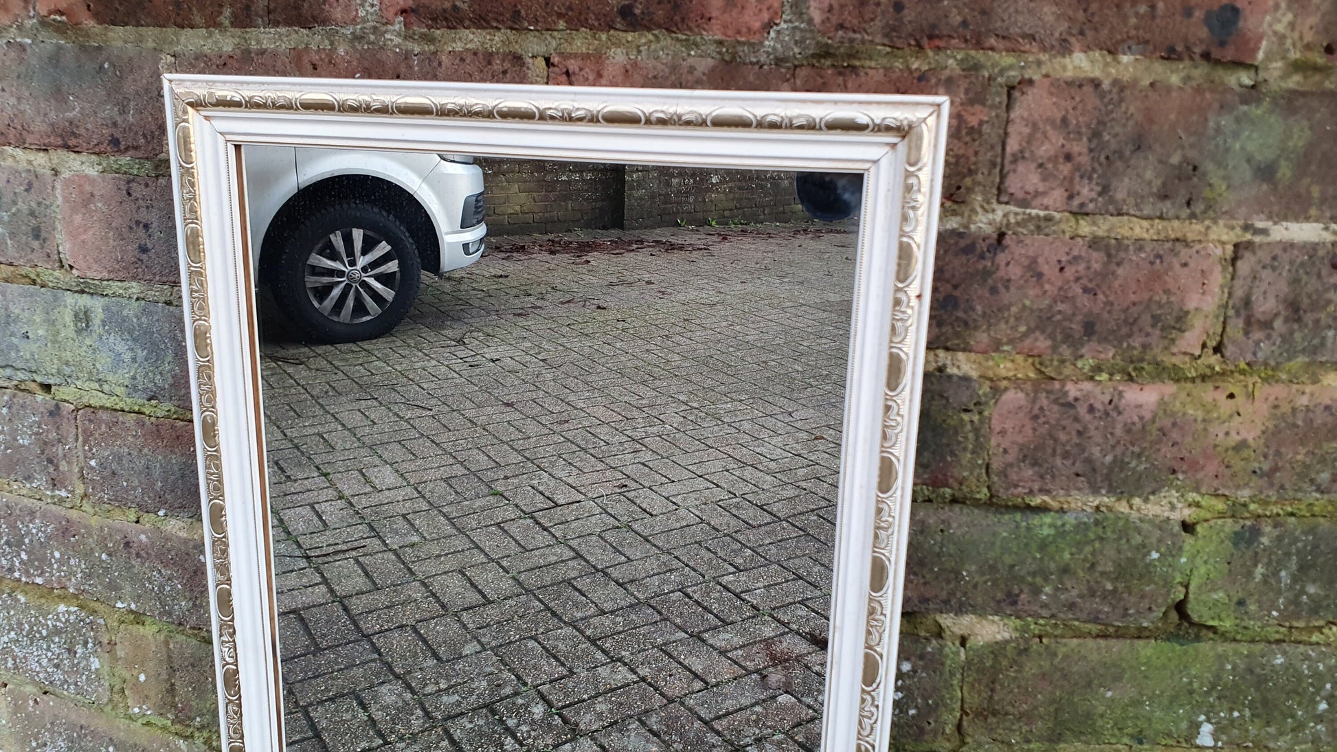 Painted White and Gold 1970’s Wall Mirror Rectangle