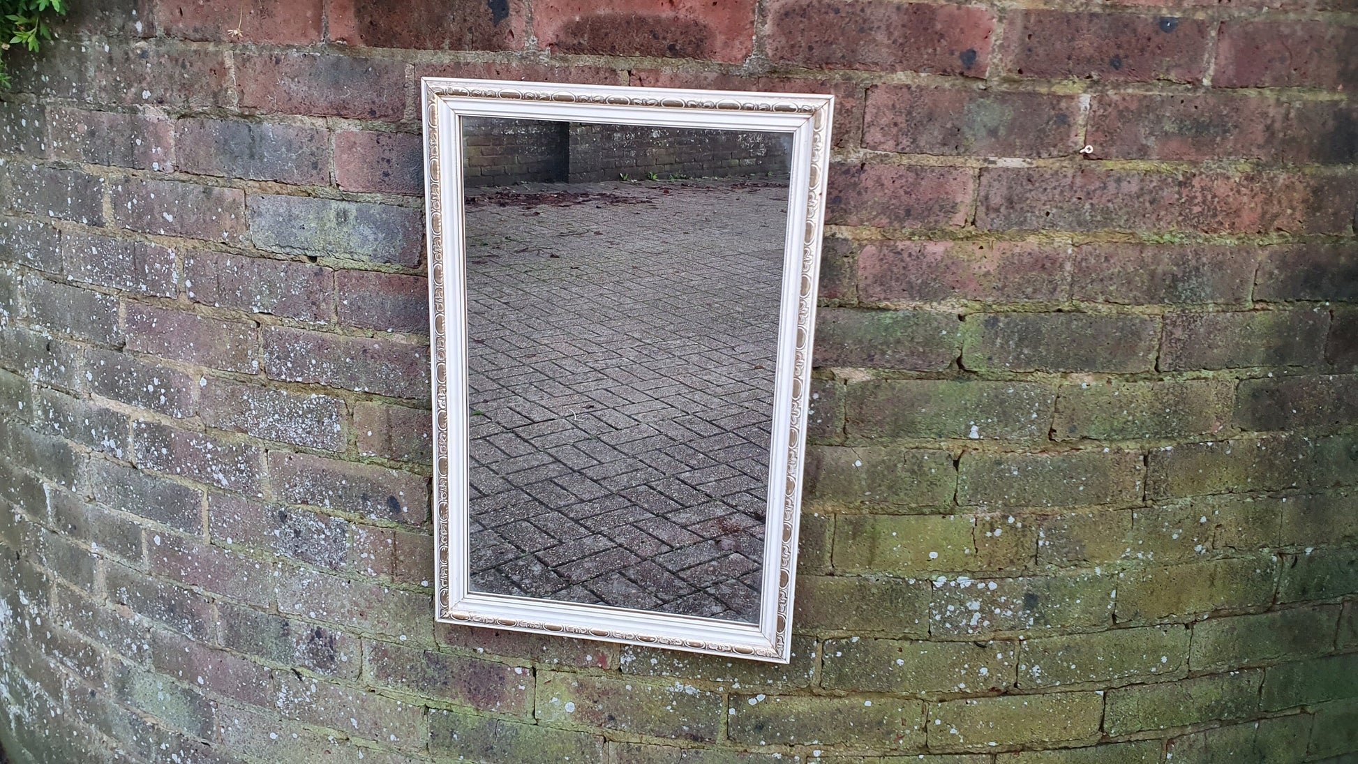 Painted White and Gold 1970’s Wall Mirror Rectangle
