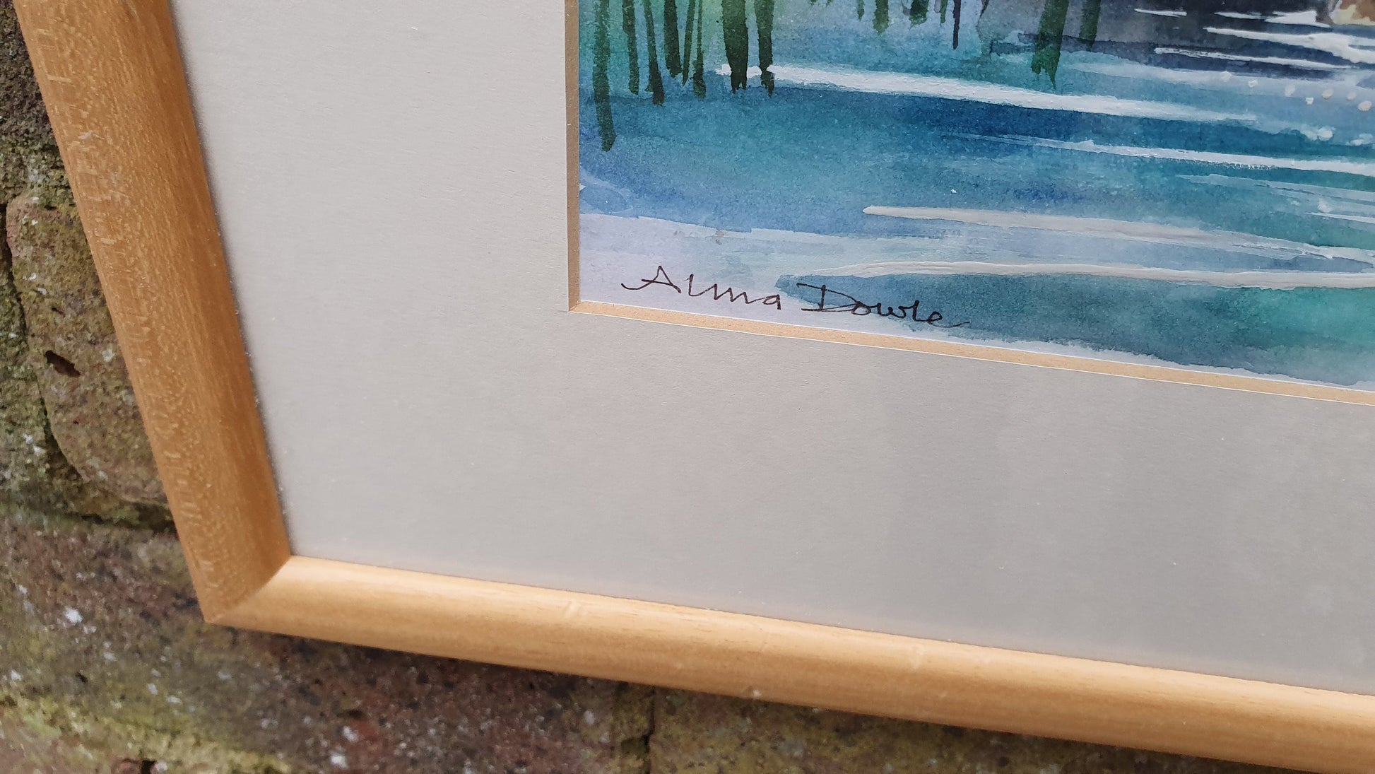 Alma Dowle Children & Ducklings Signed Watercolour Original British Art River Wildlife Countryside Framed