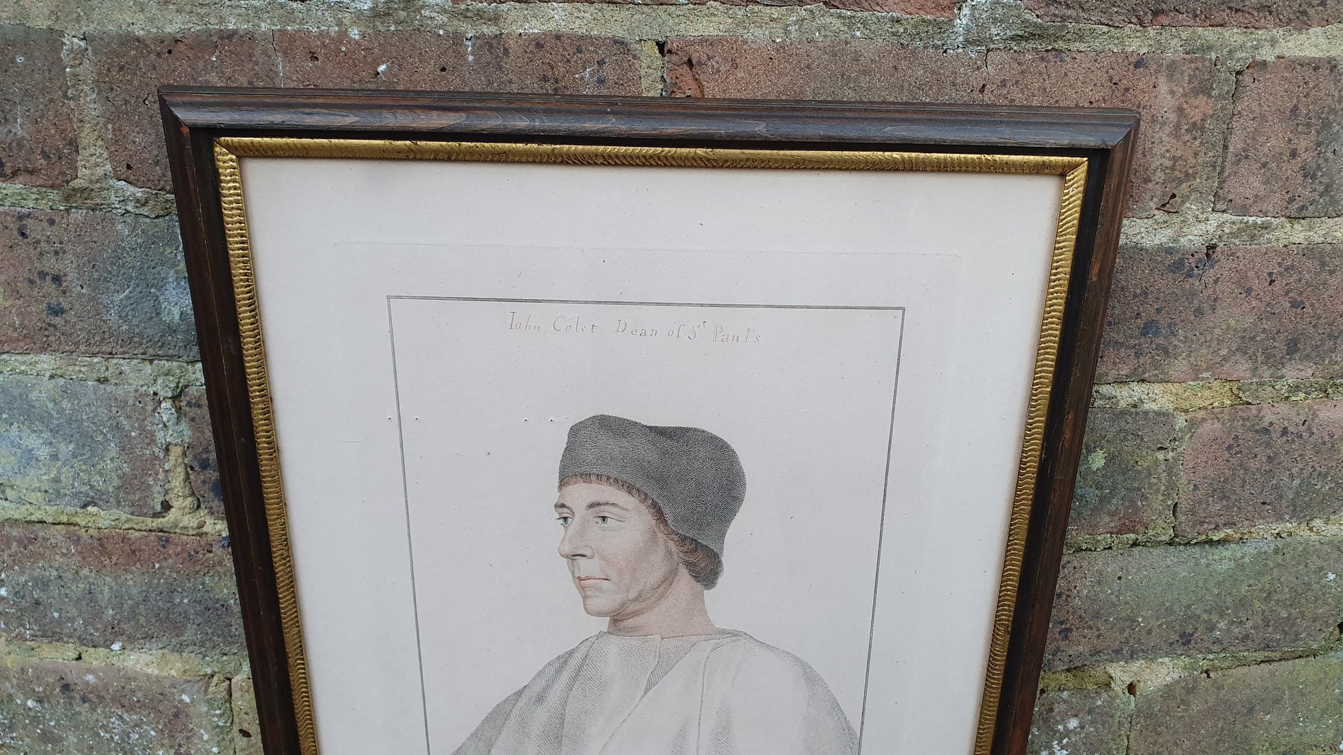 John Colet Dean of St Paul's Cathedral Antique Portrait Coloured Engraving Georgian Print Framed