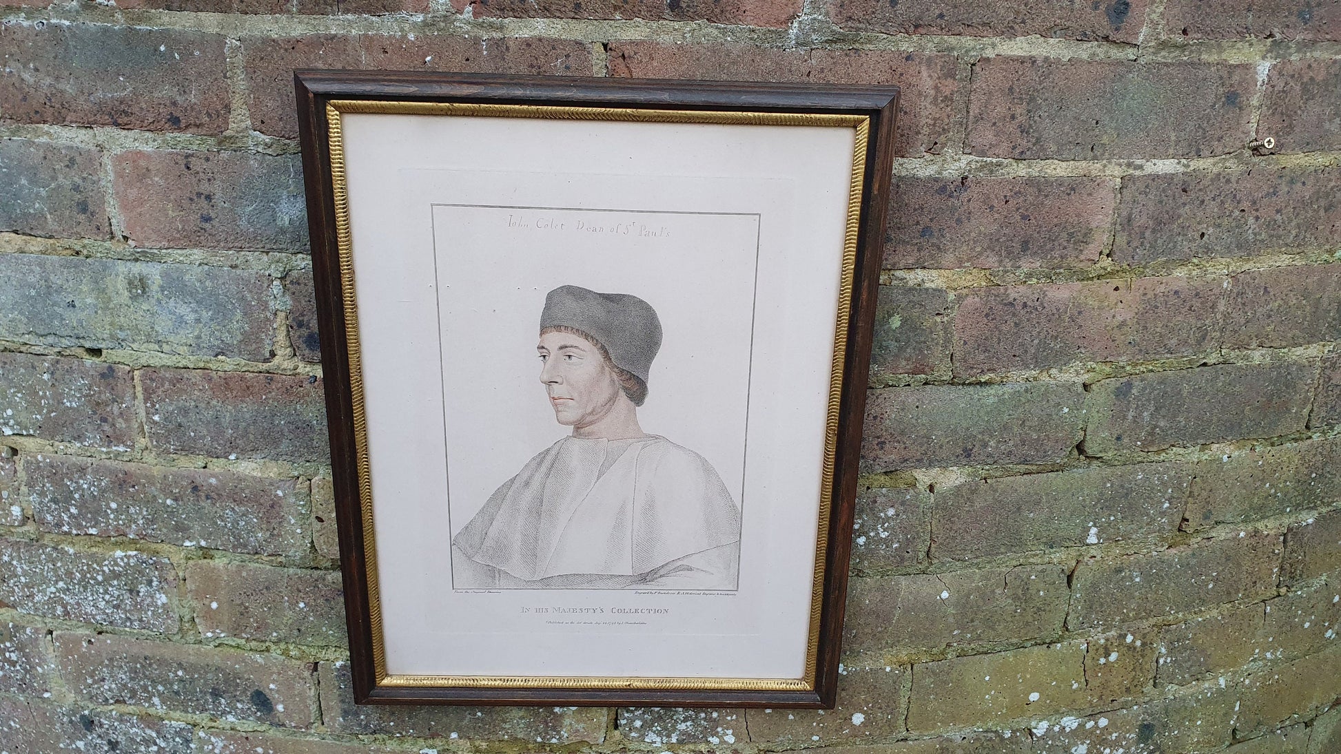 John Colet Dean of St Paul's Cathedral Antique Portrait Coloured Engraving Georgian Print Framed