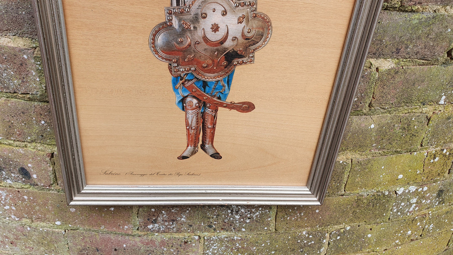 8 'Subrino' Saracen King Sicilian Puppet Theatre 16th Century Soldier Sobrino Colour Print on Wood Silver Frame