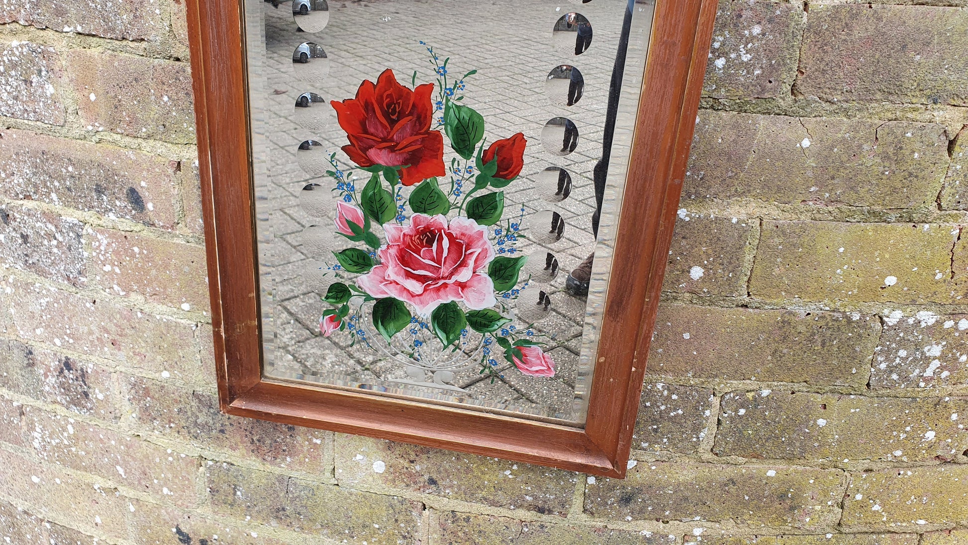 Vintage Flower Floral Motif Mirror Decoration Bevelled Glass 64 x 35 cm