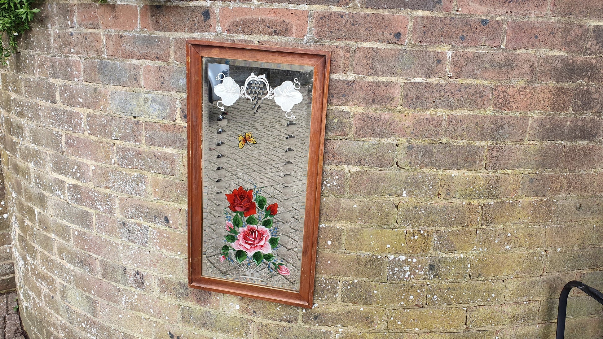 Vintage Flower Floral Motif Mirror Decoration Bevelled Glass 64 x 35 cm